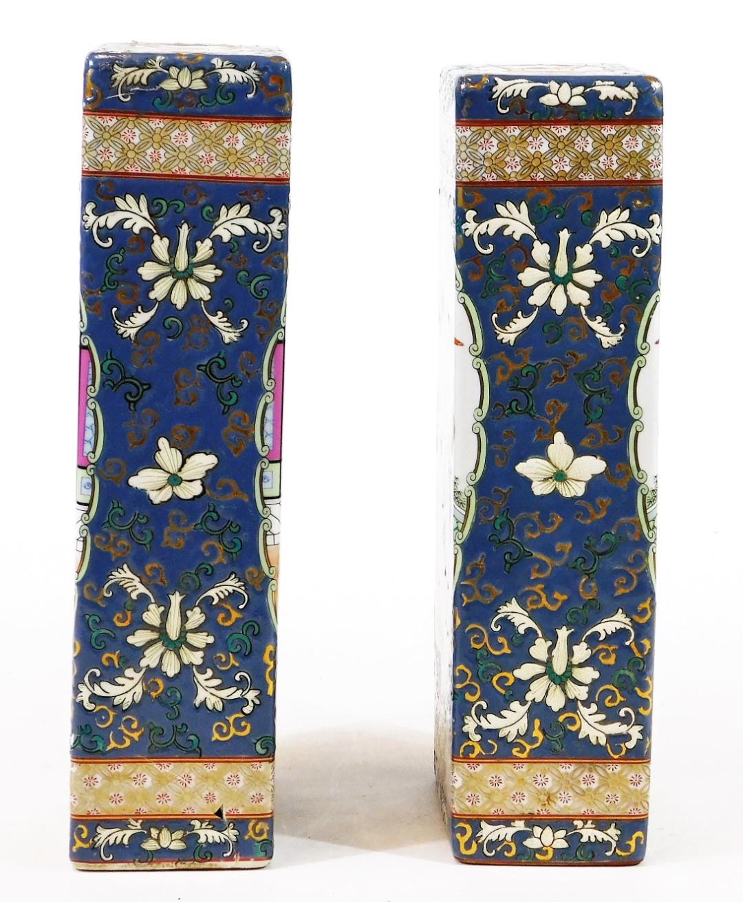 Two Chinese porcelain porcelain incense stick holders, of rectangular form decorated with mirror - Image 5 of 9