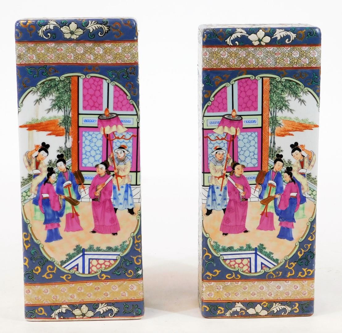 Two Chinese porcelain porcelain incense stick holders, of rectangular form decorated with mirror - Image 4 of 9