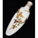 A Royal Worcester blush ivory scent bottle, of fluted and concave form, decorated with gilt and