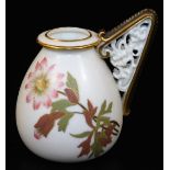 A Royal Worcester blush ivory handled vase, decorated with flower sprays, shape code 1137, green