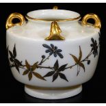A Royal Worcester blush ivory cauldron vase, decorated in gilt and silver flower sprays, shape