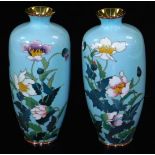 A pair of Meiji period Japanese cloisonne vases, each of shouldered form, decorated with poppies