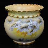 A Royal Worcester blush ivory small jardiniere , decorated with flower groups in grey, shape code