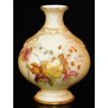 A Royal Worcester blush ivory vase, decorated with flower sprays, shape code 1734, c1895, 13cm H.