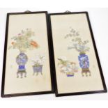 Withdrawn Pre-Sale by Vendor - A pair of hardwood framed Chinese watercolours, of vases containing