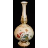 A late 19thC Royal Worcester blush ivory vase, with shaped stem, bulbous body and circular foot,