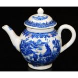 A Caughley miniature teapot and cover, printed with the fisherman pattern, c1780, 8cm H. There is no