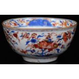 An 18thC Chinese Imari punch bowl, the exterior decorated with flowers, the inside with floral