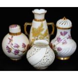 Various Royal Worcester blush ivory porcelain, to include 19thC jar and cover of globular form,