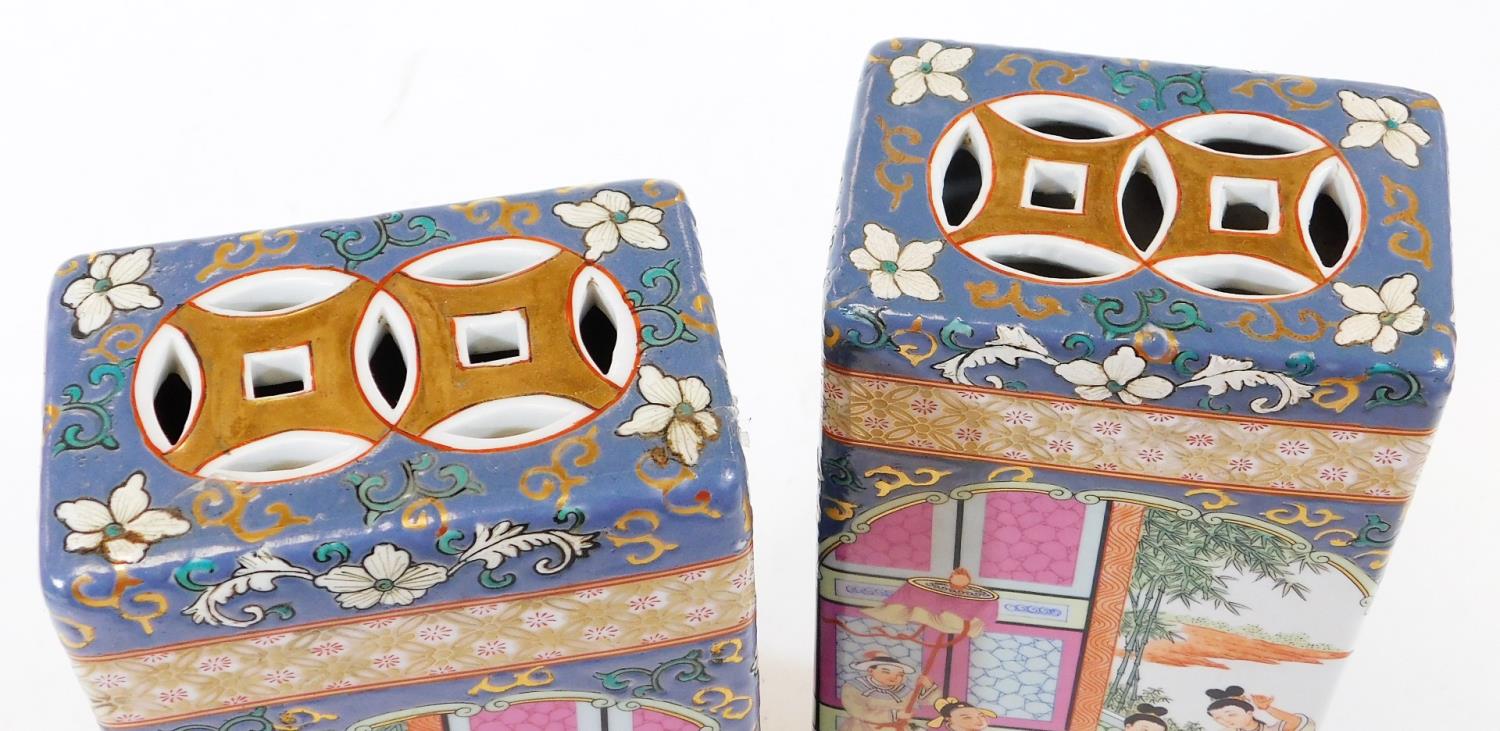 Two Chinese porcelain porcelain incense stick holders, of rectangular form decorated with mirror - Image 6 of 9