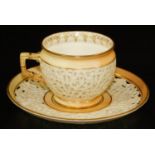 A Grainger & Co Worcester blush ivory reticulated tea cup and saucer, shape code G181, c1891, saucer
