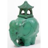 A 1930s-1950's Japanese soft metal koro and cover, shaped as an elephant with caparison and