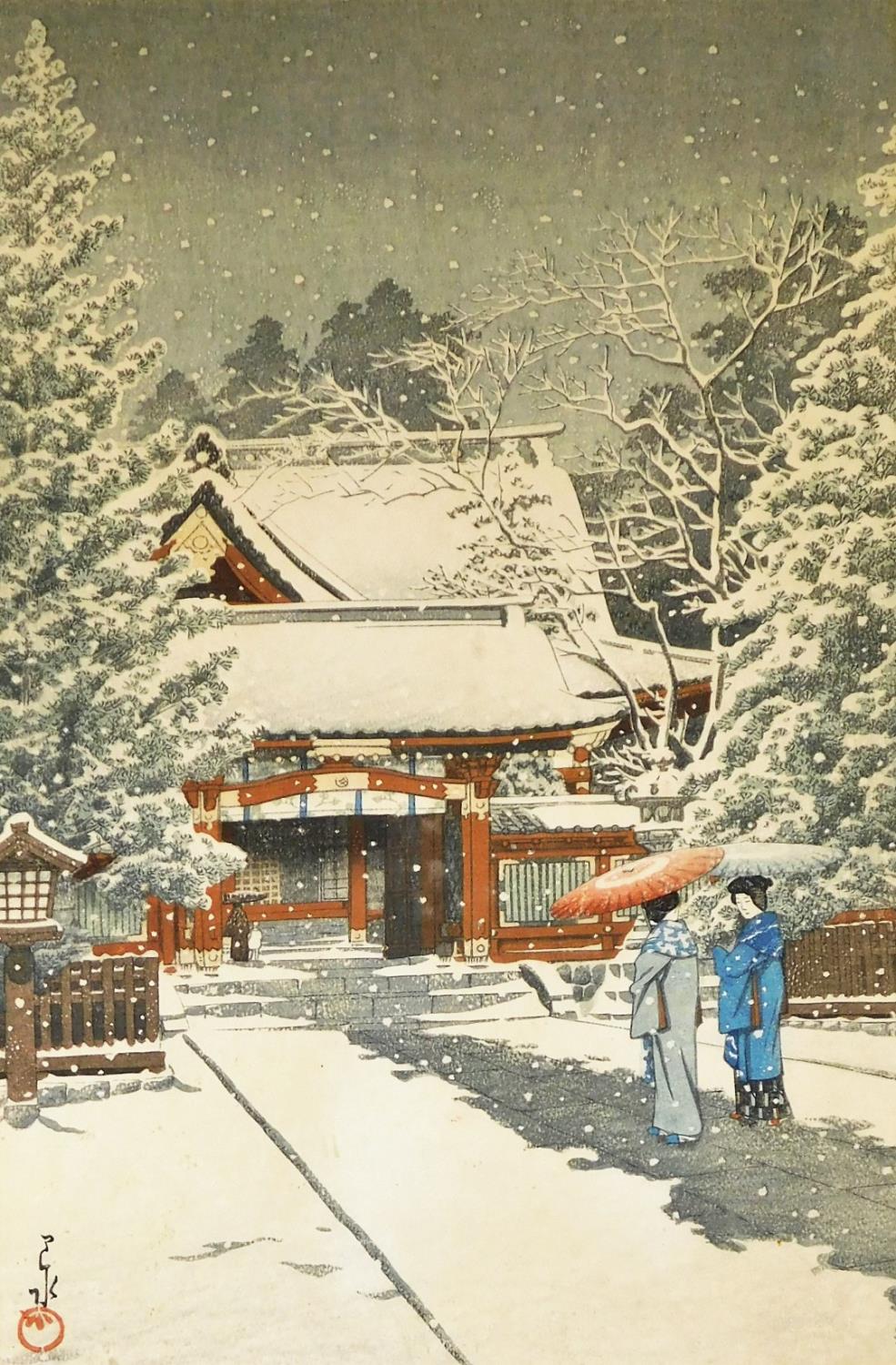 Withdrawn Pre-Sale by Vendor - A Japanese woodblock print, Snow at Hie Shrine