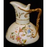 A Royal Worcester blush ivory ewer, decorated with stylized flowers, shape code 1378, c1891, 18cm H.