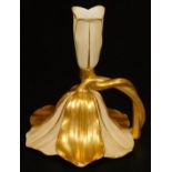 A Royal Worcester blush ivory lotus candlestick, shape code 1505, 1893, 15cm H. There is no apparent
