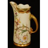 A Royal Worcester blush ivory tall jug, decorated with stylized flowers and grapes, shape code 1229,
