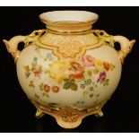 A Royal Worcester blush ivory baluster vase, decorated with flowers, shape code 1176, 1894, 9cm H.