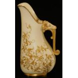 A Royal Worcester blush ivory ewer, decorated in raised patera gilding, c1892, 21cm H. There is no