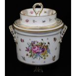 A 19thC Paris porcelain ice pail cover and liner, of circular form with moulded handles on shaped