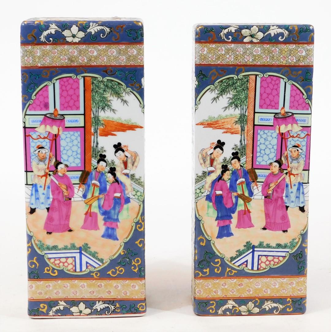 Two Chinese porcelain porcelain incense stick holders, of rectangular form decorated with mirror - Image 2 of 9