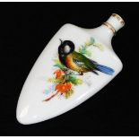 A perfume bottle, probably Royal Worcester, but unmarked, decorated with a bull finch and great tit,