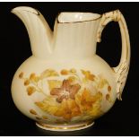 A Royal Worcester blush ivory jug, decorated with flowers in autumnal colours, shape no. 1478,