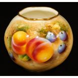 A Royal Worcester porcelain globular bowl, by Frank Roberts, handpainted with autumnal fruits,