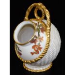 A 19thC Royal Worcester blush ivory porcelain salt box, of typical form, with rope twist handle,