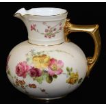 A Royal Worcester blush ivory ewer, decorated with roses and daises, shape code 1376, 1898, 115cm H.