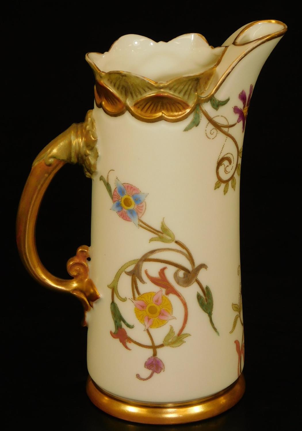 A Royal Worcester blush ivory tall jug, decorated with stylized flowers and grapes, shape code 1229, - Image 2 of 4