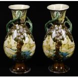A pair of late 19thC Minton's Secessionist pottery vases, in the manner of Louis Solon, of