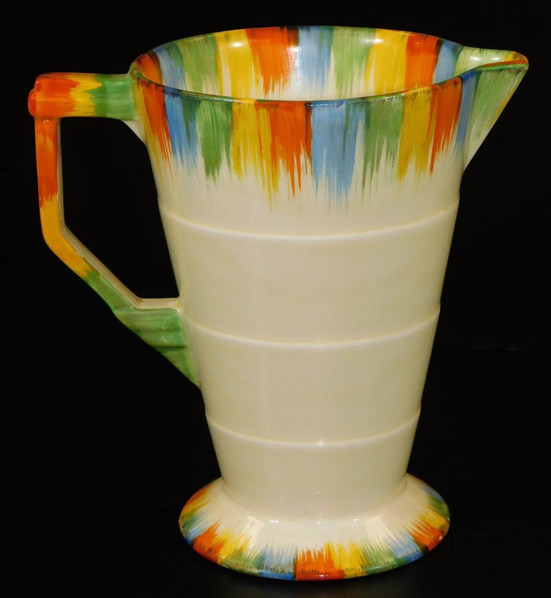 A mid 20thC Grindley Art Deco pottery jug, with splash decoration predominately in green, yellow, - Image 3 of 6