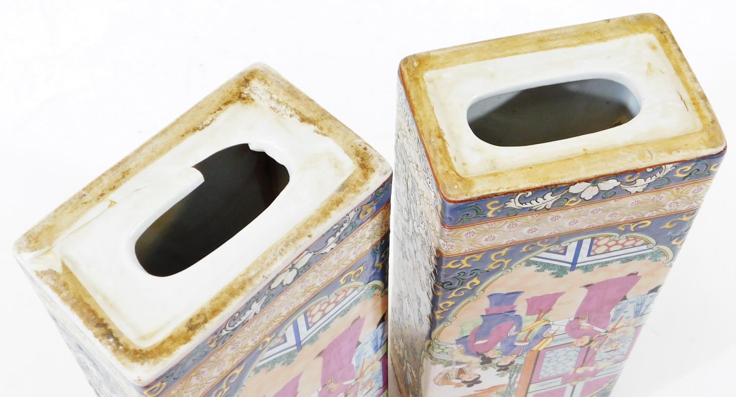 Two Chinese porcelain porcelain incense stick holders, of rectangular form decorated with mirror - Image 7 of 9