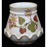 A Royal Worcester blush ivory moulded vase, decorated with flowers, shape code 991, puce marked,