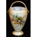 A Royal Worcester blush ivory handled vase, decorated with flower groups, shape code G/50, puce