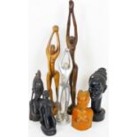 Various African Tribal and other figure groups, treen, etc, a bust of a lady 36cm H, various others,