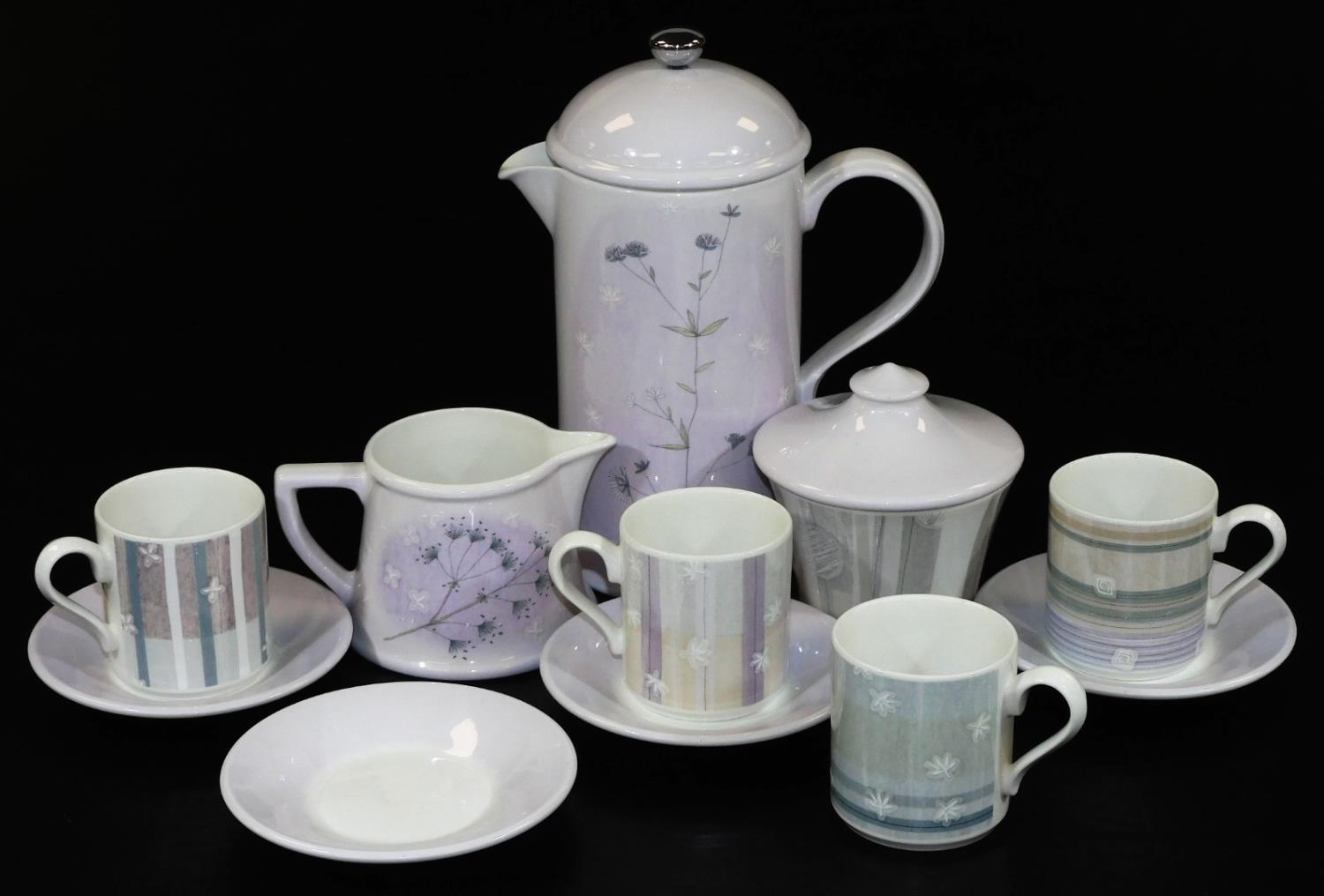 A Portmeirion Dawn pattern Julie Ingham part coffee service, to include coffee pot, 25cm H, milk jug