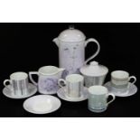 A Portmeirion Dawn pattern Julie Ingham part coffee service, to include coffee pot, 25cm H, milk jug