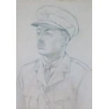 Sibyl Ashmore (fl.1918). Irish Officer portrait, quarter profile, facing sinister, pencil, signed a