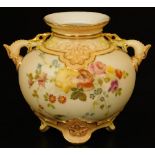 A Royal Worcester blush ivory baluster vase, decorated with flowers, shape code 1176, 1894, 9cm H.