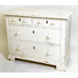 A painted pine chest, of two short and two long drawers, on bracket feet, 80cm H, 101cm W, 54cm D.