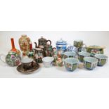 Various oriental china, Chinese famille rose teapot, 10cm H, profusely decorated with various flower