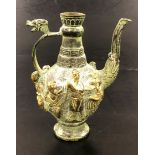 A Chinese parcel gilt bronze ewer, with figures in relief, 14cm H.