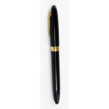 A Sheaffers Snorkle fountain pen, in black with gilt coloured banding and clip, named 14k nib, 14cm