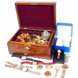 A quantity of ladies and gentleman's modern wristwatches, some costume jewellery, brooches, torque b