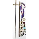 Various Masonic items, to include a sword and scabbard, with a steel blade, various medals to includ