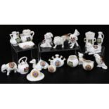Various crested china Grantham related, camel 7cm H, various others to include BR&C swan china vase,