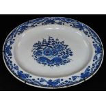 A large blue and white Delft platter, c1760, 53cm x 43cm.