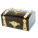 A Victorian calamander simulated ivory and brass jewellery box, the dome lid inset with a Wedgwood t