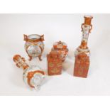 Various Japanese porcelain, etc. a pair of Kutani porcelain vases, 33cm H. (AF), two tea canisters
